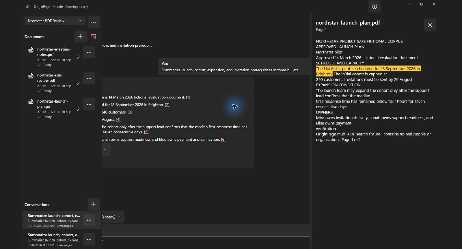 OriginPage source context highlighting the sentence behind a factual answer